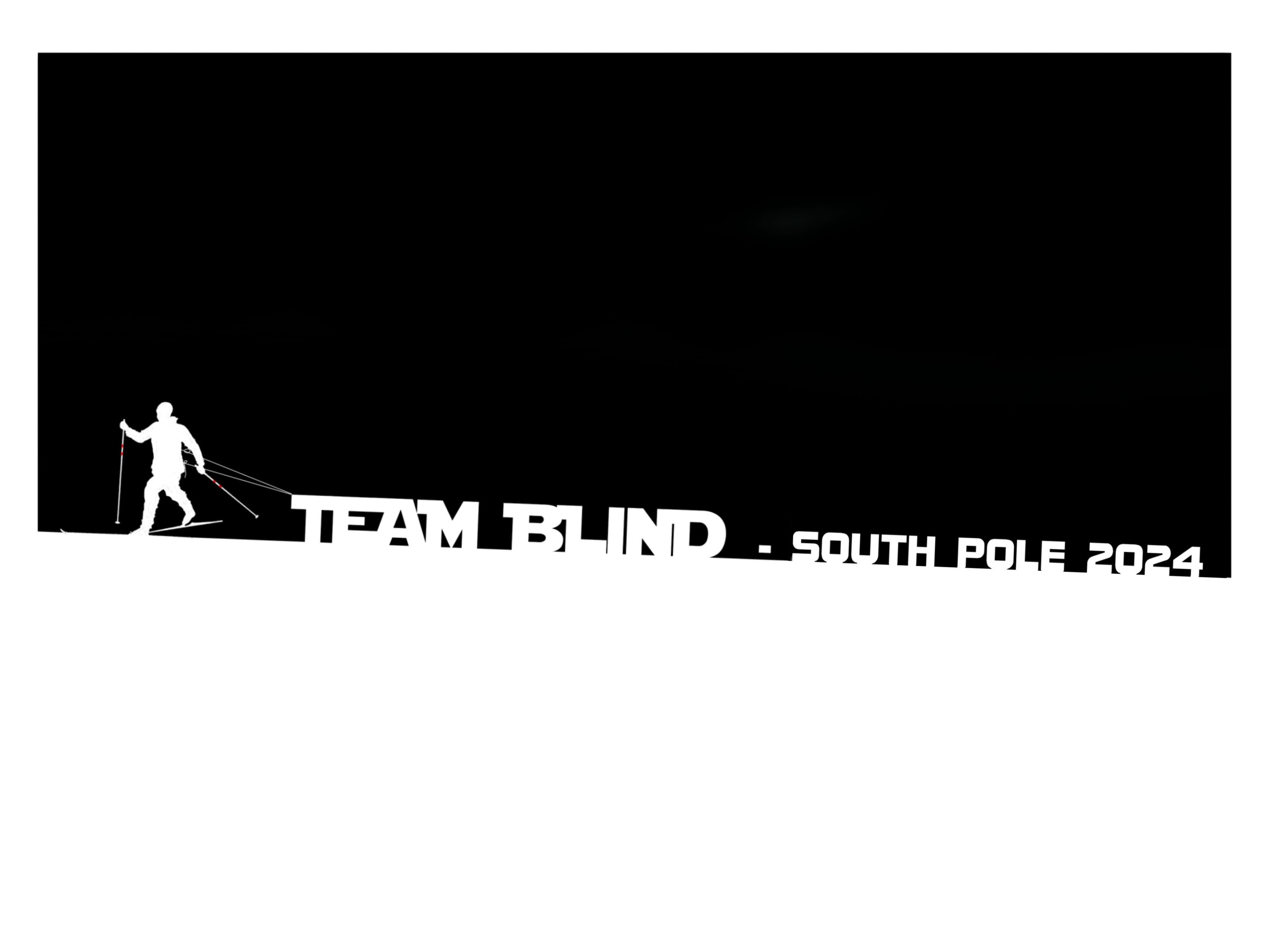 Billede af en skiløber der trækker teksten "Team Blind - south Pole 2024" op ad en bakke